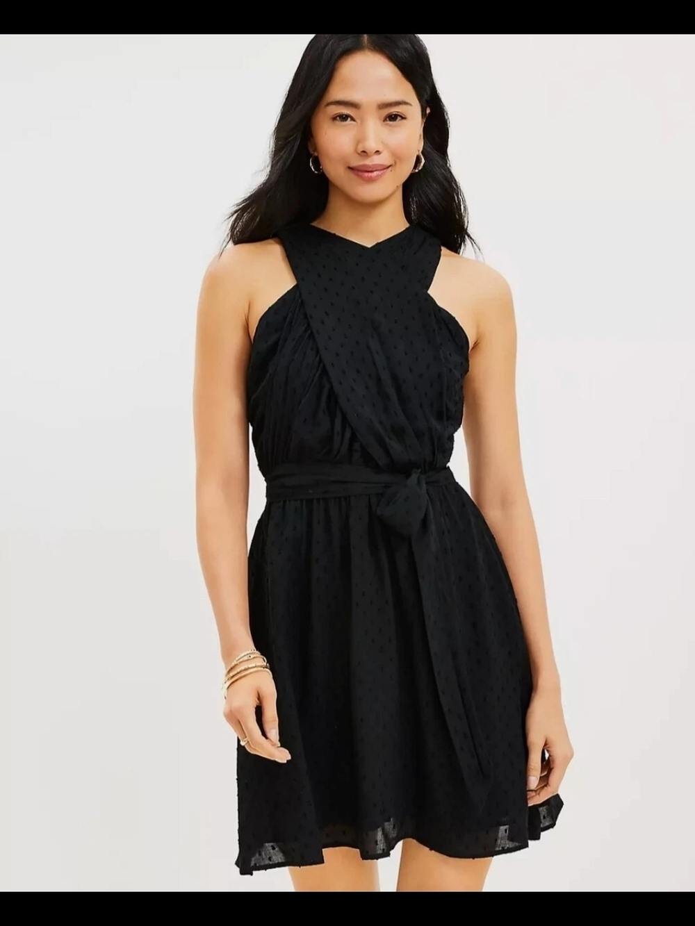 Black Sleeveless Wrap Tie Waist Dress